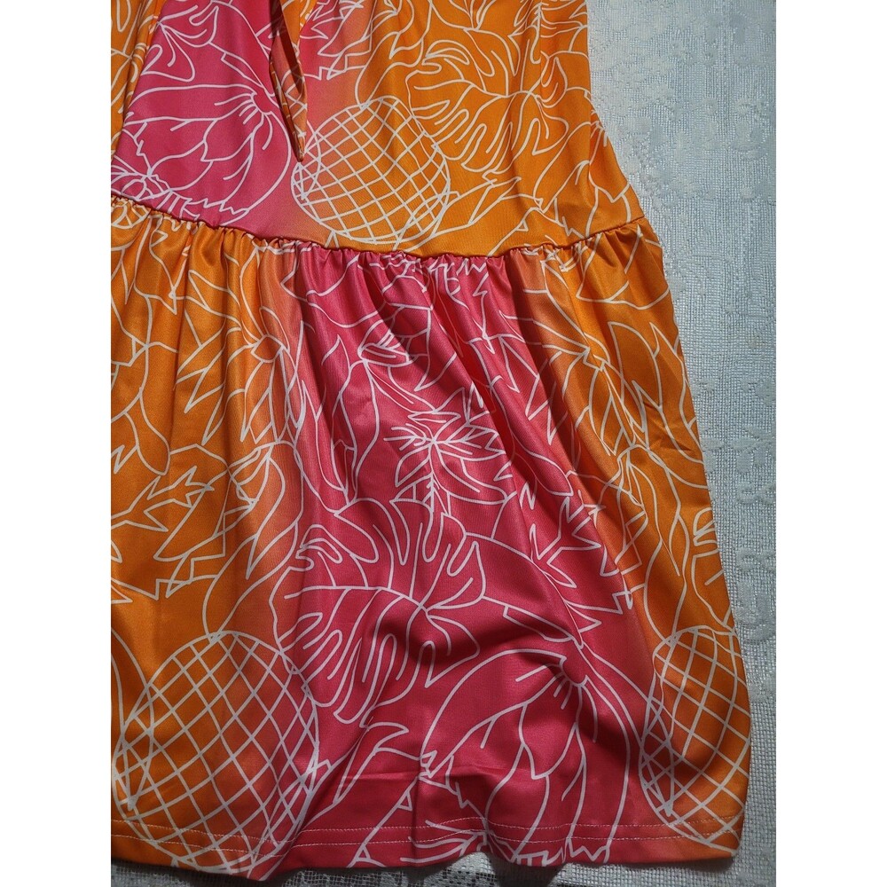 SHEIN Tropical Beach Halter Maxi Dress Pink Orange Small #103 - Picture 3 of 10